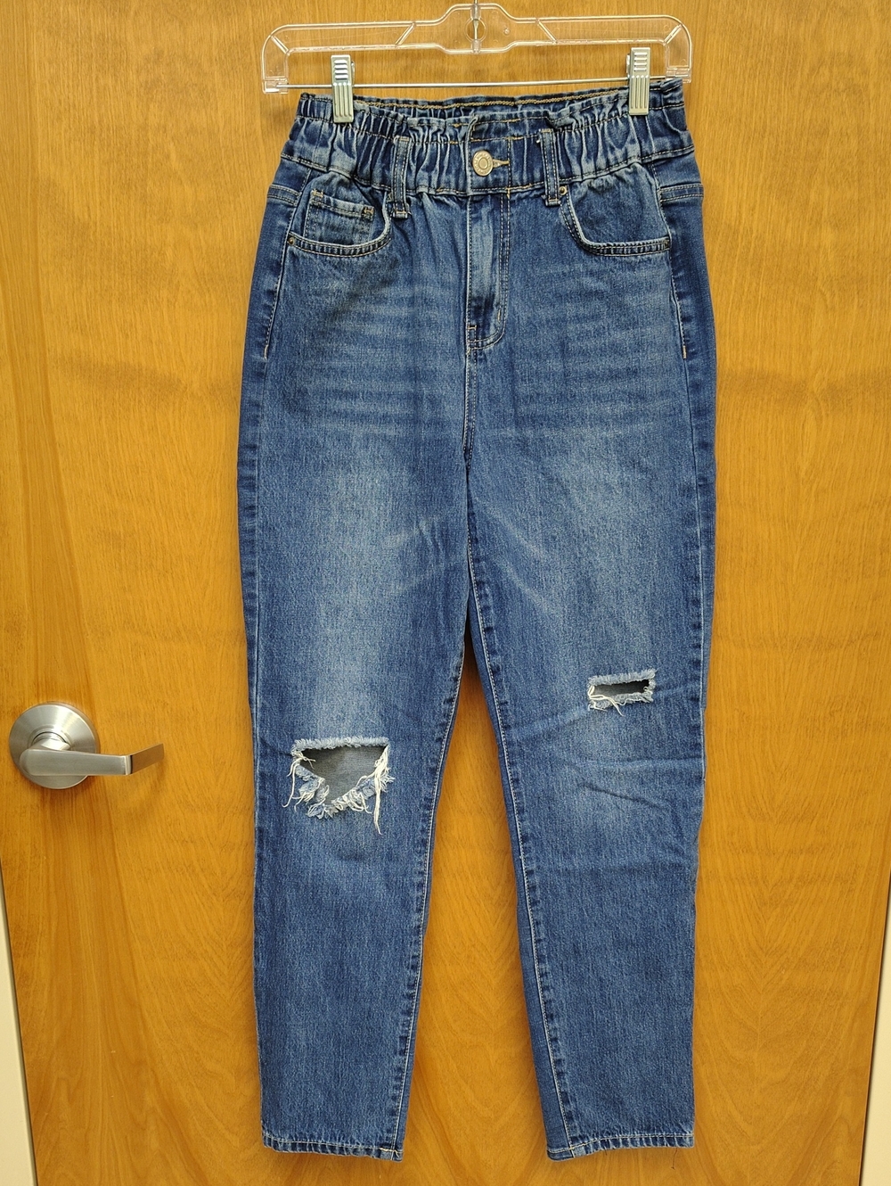 YMI Women's Paperbag Distressed Mom Jeans